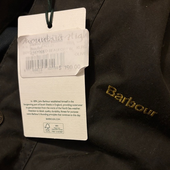 Barbour Boys Olive Hooded Waxed Beaufort Jacket
